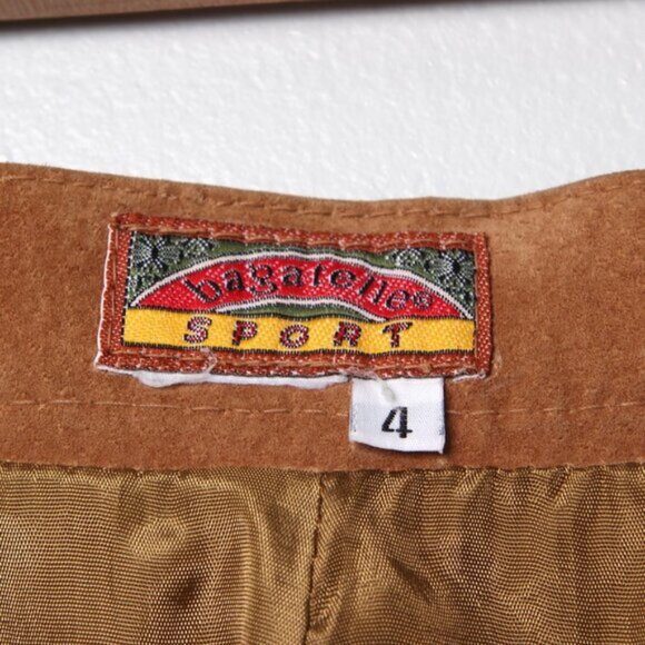 Vintage Bagatelle Suede Pants Straight Leg Trousers Creased Pleated Zip Fly Tan - Picture 7 of 11